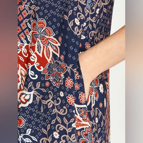 APRICOT Navy Floral Print Dress with Red and Cream Accents - Picture 2 of 12